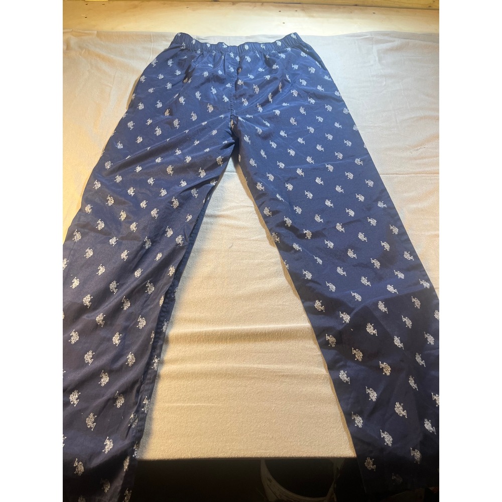 US Polo Assn Mens Sleepwear Pants Navy Blue Logo Print Cotton Blend Size Medium